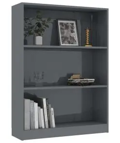 vidaXL Bookshelf High Gloss Grey 80x24x108 cm Chipboard