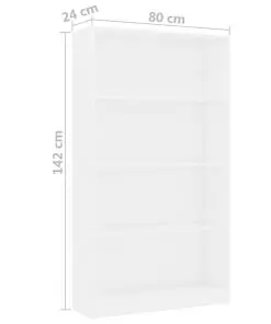 vidaXL 4-Tier Book Cabinet White 80x24x142 cm Chipboard