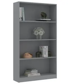 vidaXL 4-Tier Book Cabinet Grey 80x24x142 cm Chipboard