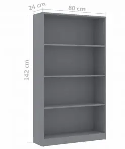 vidaXL 4-Tier Book Cabinet Grey 80x24x142 cm Chipboard