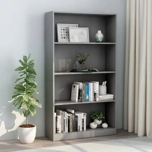 vidaXL 4-Tier Book Cabinet Grey 80x24x142 cm Chipboard