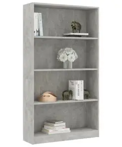 vidaXL 4-Tier Book Cabinet Concrete Grey 80x24x142 cm Chipboard