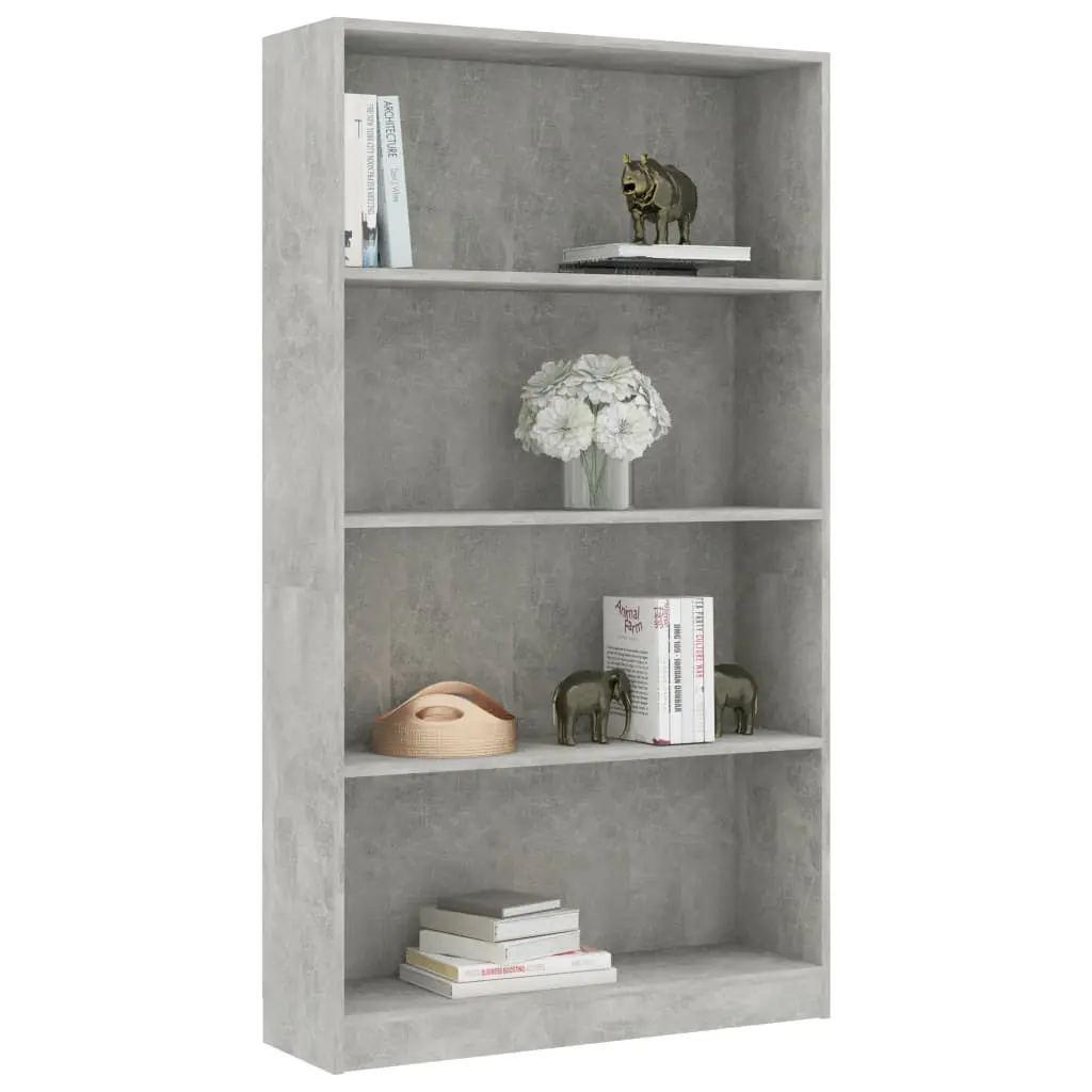 vidaXL 4-Tier Book Cabinet Concrete Grey 80x24x142 cm Chipboard