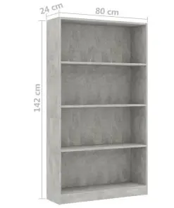 vidaXL 4-Tier Book Cabinet Concrete Grey 80x24x142 cm Chipboard