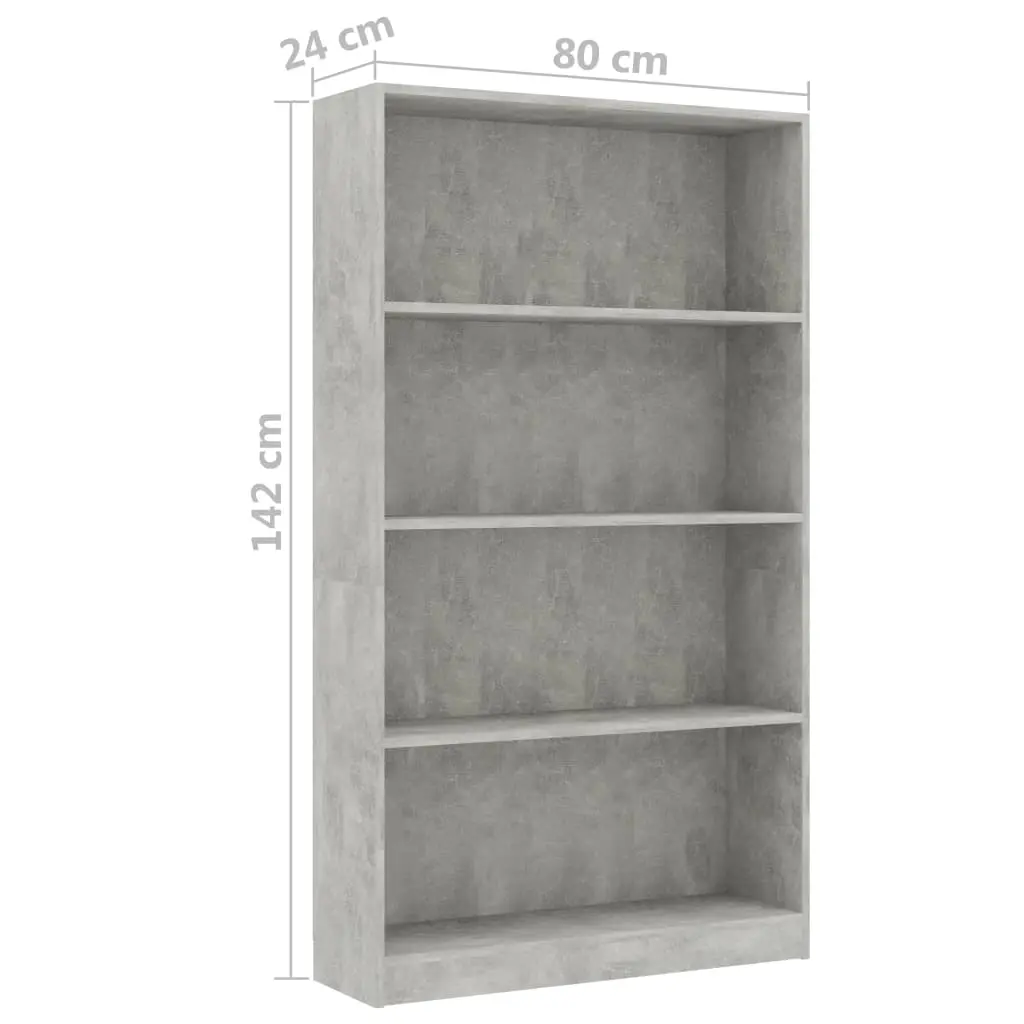 vidaXL 4-Tier Book Cabinet Concrete Grey 80x24x142 cm Chipboard
