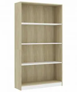 vidaXL 4-Tier Book Cabinet White and Sonoma Oak 80x24x142 cm Chipboard