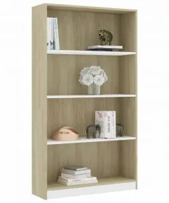 vidaXL 4-Tier Book Cabinet White and Sonoma Oak 80x24x142 cm Chipboard
