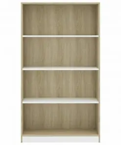vidaXL 4-Tier Book Cabinet White and Sonoma Oak 80x24x142 cm Chipboard