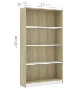 vidaXL 4-Tier Book Cabinet White and Sonoma Oak 80x24x142 cm Chipboard