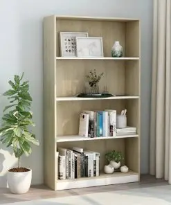 vidaXL 4-Tier Book Cabinet White and Sonoma Oak 80x24x142 cm Chipboard
