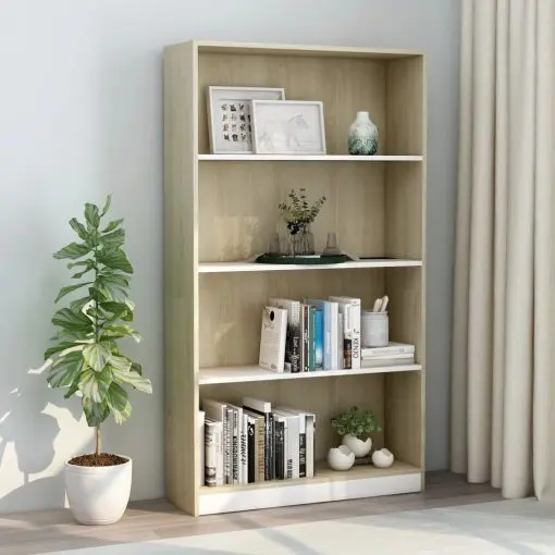 vidaXL 4-Tier Book Cabinet White and Sonoma Oak 80x24x142 cm Chipboard
