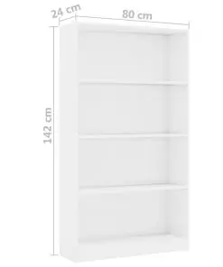 vidaXL 4-Tier Book Cabinet High Gloss White 80x24x142 cm Chipboard