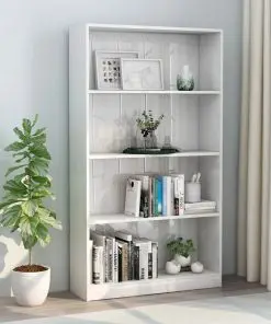 vidaXL 4-Tier Book Cabinet High Gloss White 80x24x142 cm Chipboard