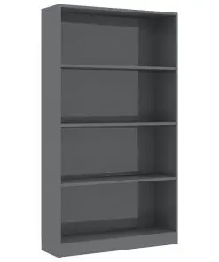 vidaXL 4-Tier Book Cabinet High Gloss Grey 80x24x142 cm Chipboard