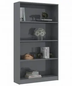vidaXL 4-Tier Book Cabinet High Gloss Grey 80x24x142 cm Chipboard