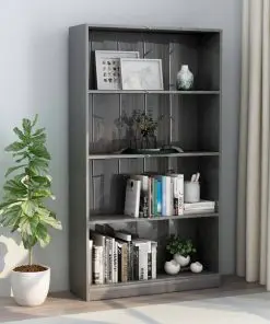 vidaXL 4-Tier Book Cabinet High Gloss Grey 80x24x142 cm Chipboard