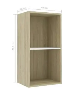 vidaXL 2-Tier Book Cabinet White and Sonoma Oak 40x30x76.5 cm Chipboard