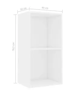 vidaXL 2-Tier Book Cabinet High Gloss White 40x30x76.5 cm Chipboard