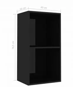 vidaXL 2-Tier Book Cabinet High Gloss Black 40x30x76.5 cm Chipboard
