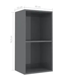 vidaXL 2-Tier Book Cabinet High Gloss Grey 40x30x76.5 cm Chipboard