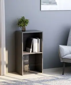 vidaXL 2-Tier Book Cabinet High Gloss Grey 40x30x76.5 cm Chipboard