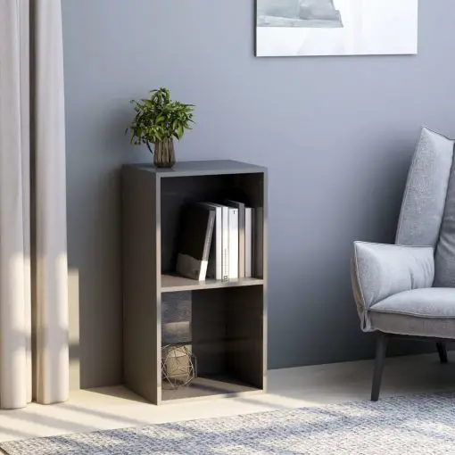 vidaXL 2-Tier Book Cabinet High Gloss Grey 40x30x76.5 cm Chipboard