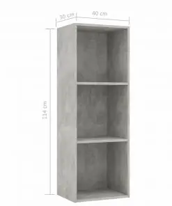 vidaXL 3-Tier Book Cabinet Concrete Grey 40x30x114 cm Chipboard