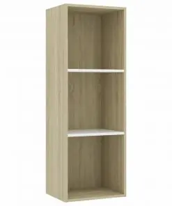 vidaXL 3-Tier Book Cabinet White and Sonoma Oak 40x30x114 cm Chipboard