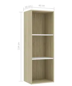 vidaXL 3-Tier Book Cabinet White and Sonoma Oak 40x30x114 cm Chipboard