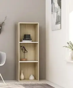 vidaXL 3-Tier Book Cabinet White and Sonoma Oak 40x30x114 cm Chipboard