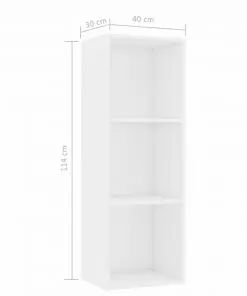 vidaXL 3-Tier Book Cabinet High Gloss White 40x30x114 cm Chipboard