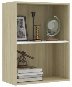 vidaXL 2-Tier Book Cabinet White and Sonoma Oak 60x30x76.5 cm Chipboard