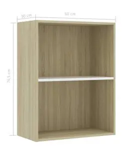 vidaXL 2-Tier Book Cabinet White and Sonoma Oak 60x30x76.5 cm Chipboard