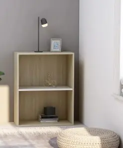 vidaXL 2-Tier Book Cabinet White and Sonoma Oak 60x30x76.5 cm Chipboard