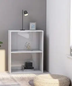 vidaXL 2-Tier Book Cabinet High Gloss White 60x30x76.5 cm Chipboard