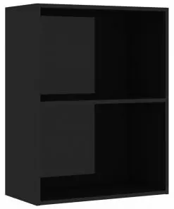 vidaXL 2-Tier Book Cabinet High Gloss Black 60x30x76.5 cm Chipboard