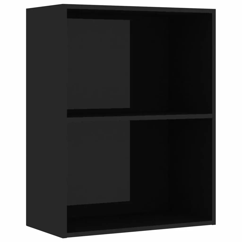 vidaXL 2-Tier Book Cabinet High Gloss Black 60x30x76.5 cm Chipboard