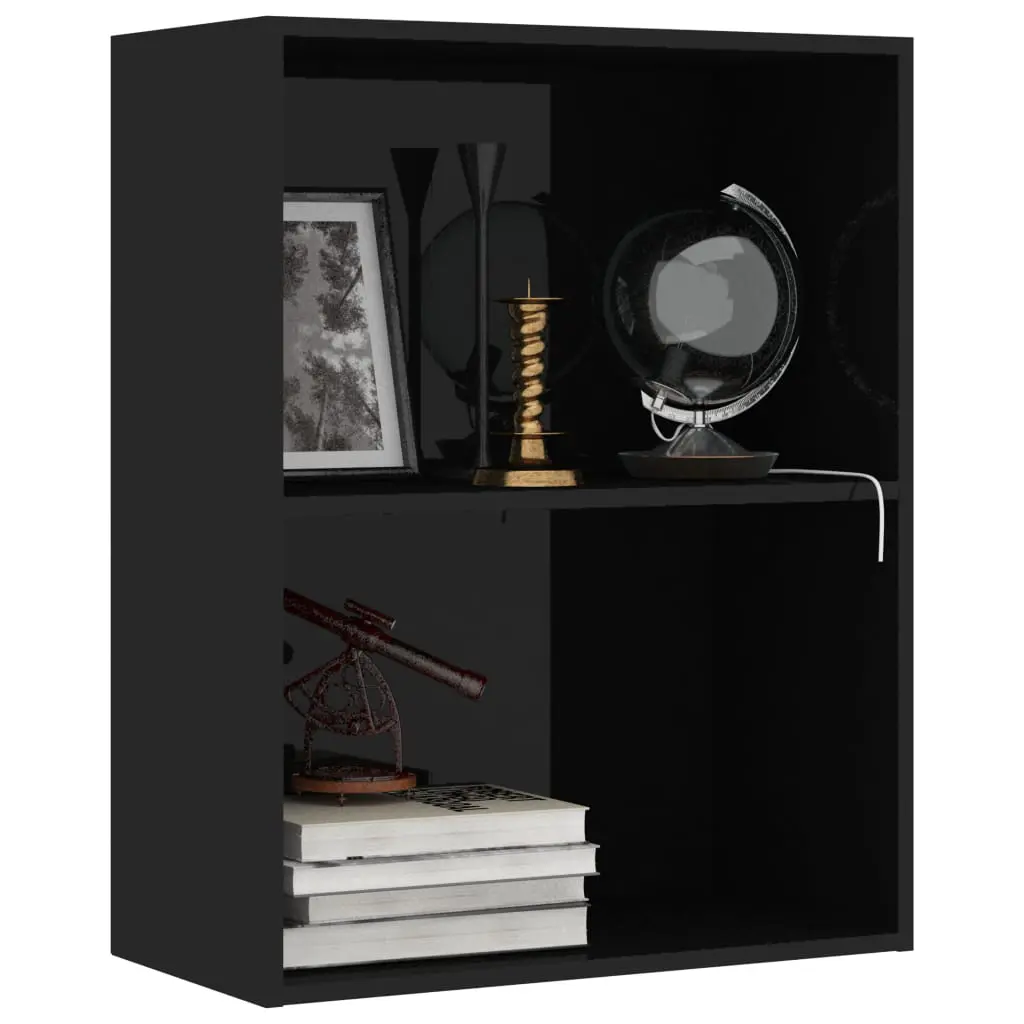 vidaXL 2-Tier Book Cabinet High Gloss Black 60x30x76.5 cm Chipboard