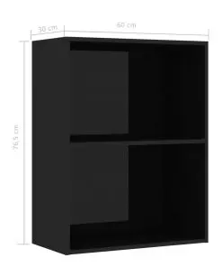 vidaXL 2-Tier Book Cabinet High Gloss Black 60x30x76.5 cm Chipboard