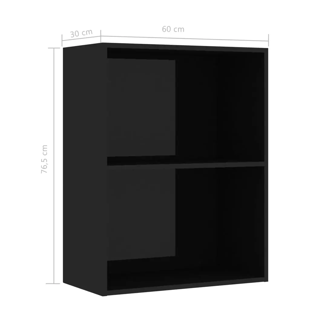 vidaXL 2-Tier Book Cabinet High Gloss Black 60x30x76.5 cm Chipboard