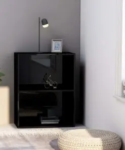 vidaXL 2-Tier Book Cabinet High Gloss Black 60x30x76.5 cm Chipboard