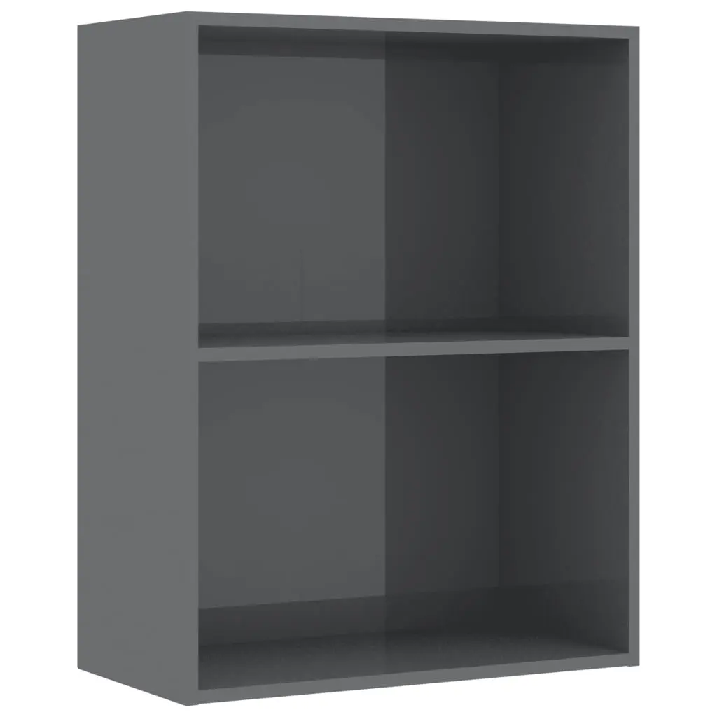 vidaXL 2-Tier Book Cabinet High Gloss Grey 60x30x76.5 cm Chipboard