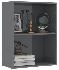 vidaXL 2-Tier Book Cabinet High Gloss Grey 60x30x76.5 cm Chipboard