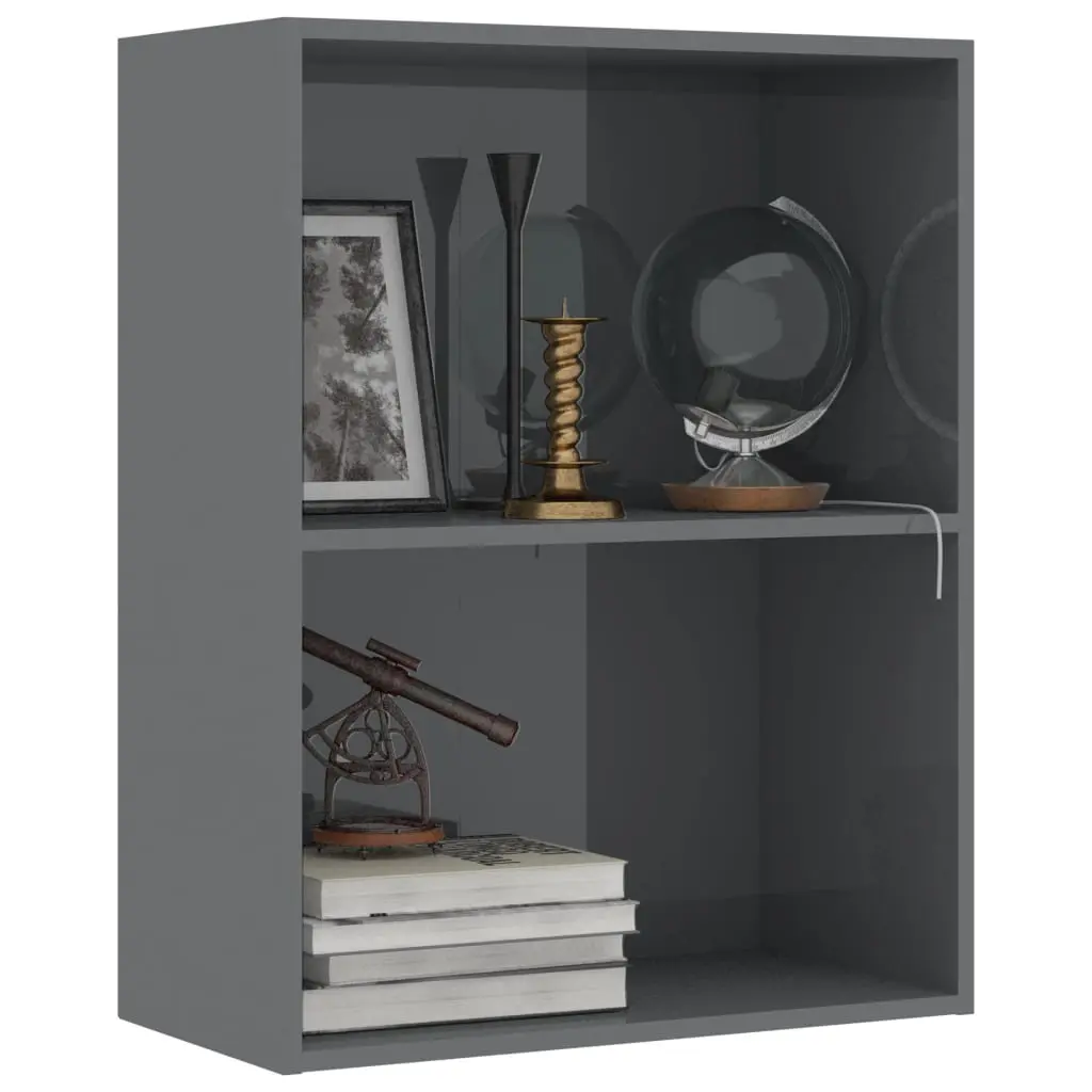 vidaXL 2-Tier Book Cabinet High Gloss Grey 60x30x76.5 cm Chipboard