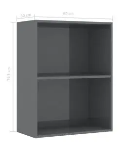 vidaXL 2-Tier Book Cabinet High Gloss Grey 60x30x76.5 cm Chipboard