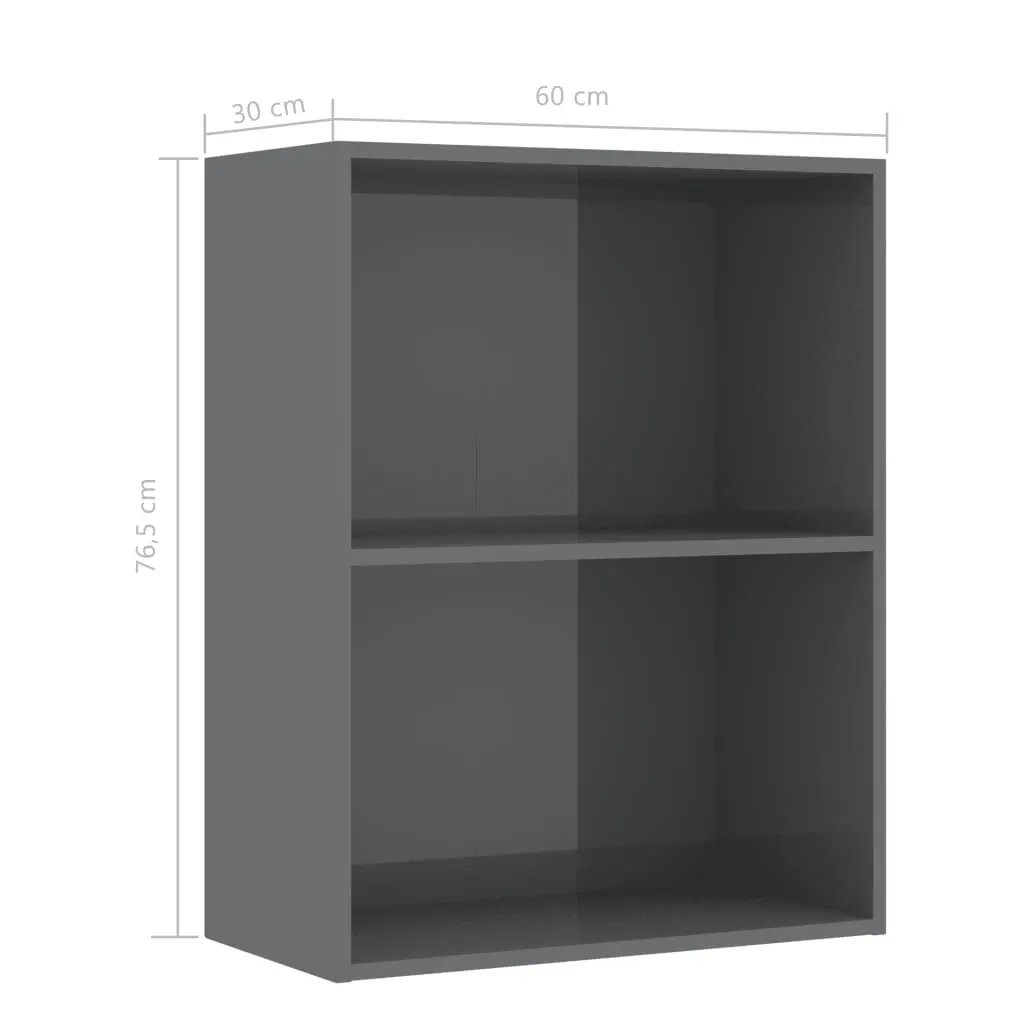 vidaXL 2-Tier Book Cabinet High Gloss Grey 60x30x76.5 cm Chipboard