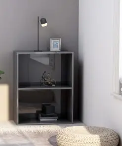 vidaXL 2-Tier Book Cabinet High Gloss Grey 60x30x76.5 cm Chipboard