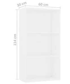 vidaXL 3-Tier Book Cabinet White 60x30x114 cm Chipboard