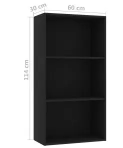 vidaXL 3-Tier Book Cabinet Black 60x30x114 cm Chipboard