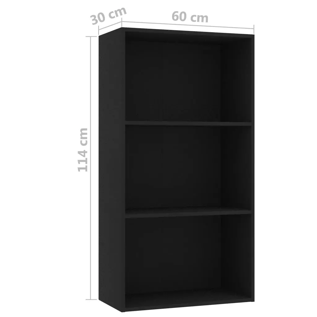 vidaXL 3-Tier Book Cabinet Black 60x30x114 cm Chipboard